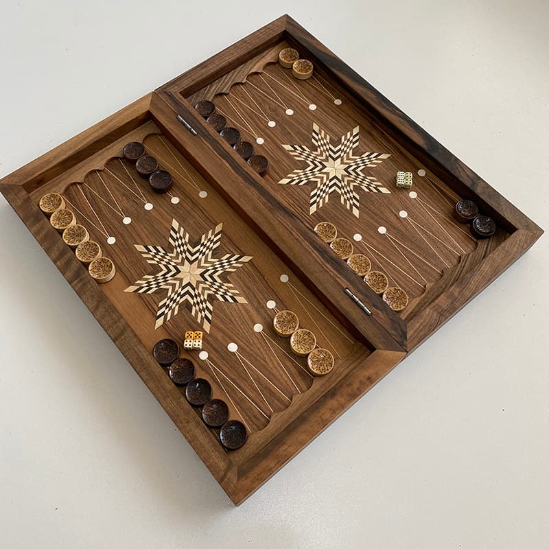 خرید اینترنتی تخته نرد تمام منبت چوب گردوی طرح چوگان