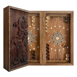 خرید اینترنتی تخته نرد تمام منبت چوب گردو طرح درویش، گزینه_ای خاص برای علاقه_مندان به هنر و بازی_های فکری