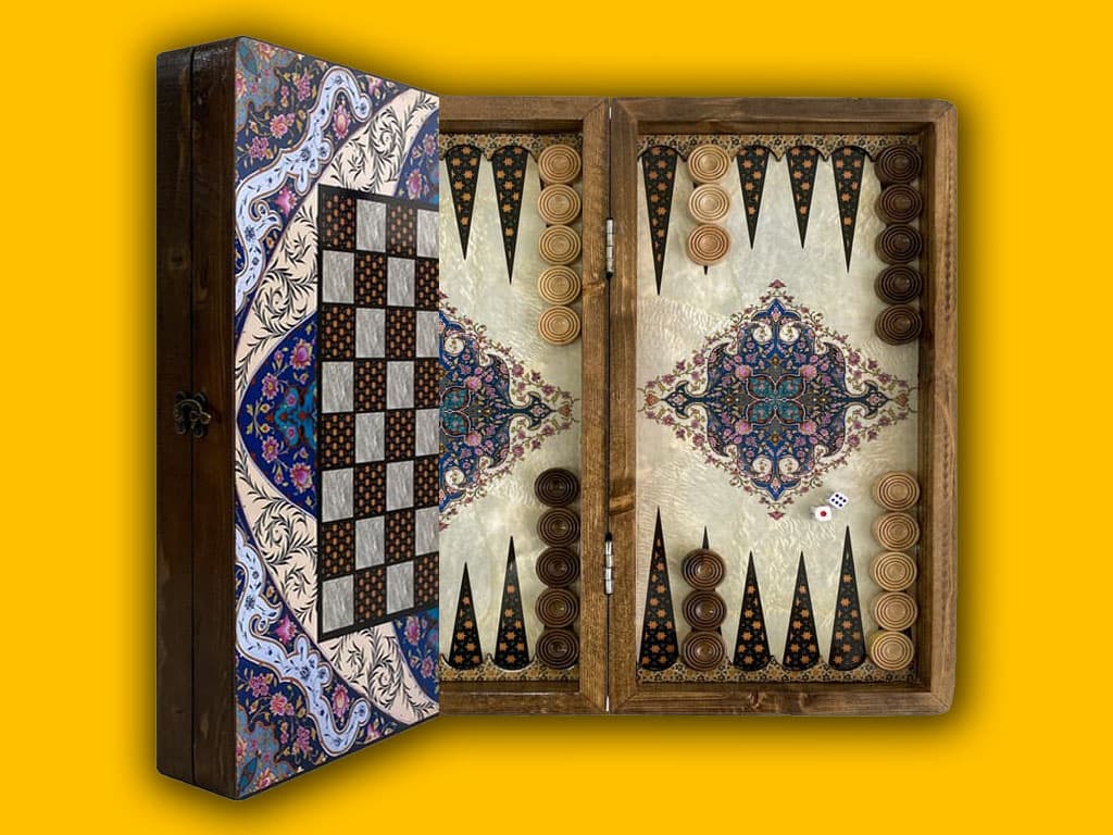 ببرسی و مشخصات تخته نرد و شطرنج چوب روسی طرح صدفی