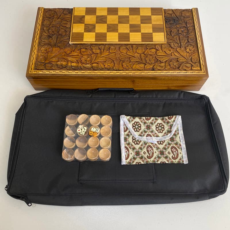 پک کامل شطرنج و تخته نرد و متعلقات طرح ستاره چوب گردو