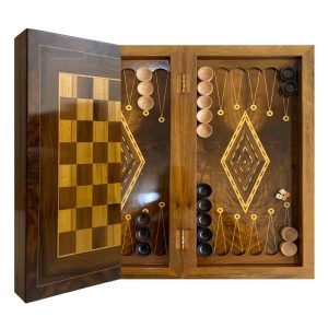 خرید تخته نرد و شطرنج چوب گردو لاک الکل طرح لوزی قرینه