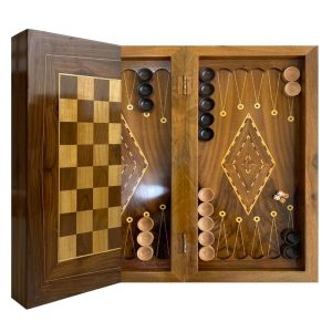 خرید تخته نرد و شطرنج چوب گردو لاک الکل طرح لوزی مقطع