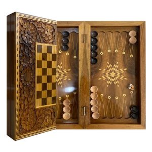 خرید تخته نرد و شطرنج چوب گردو منبت گلپایگانی طرح ستاره هشت پر